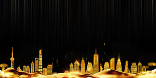黑色金色城市剪影丝绸光斑世界住房日展板背景